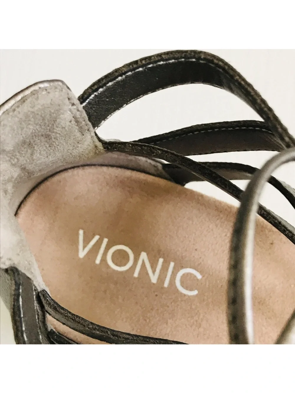 Vionic Metallic Silver Aruba Calypso Espadrille Sandals Jute Wedge Shoes Sz 10